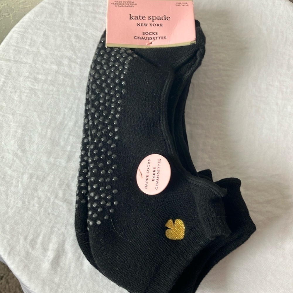Kate Spade: 2 pair Black Barre Socks- grip bottom- open on top- one size